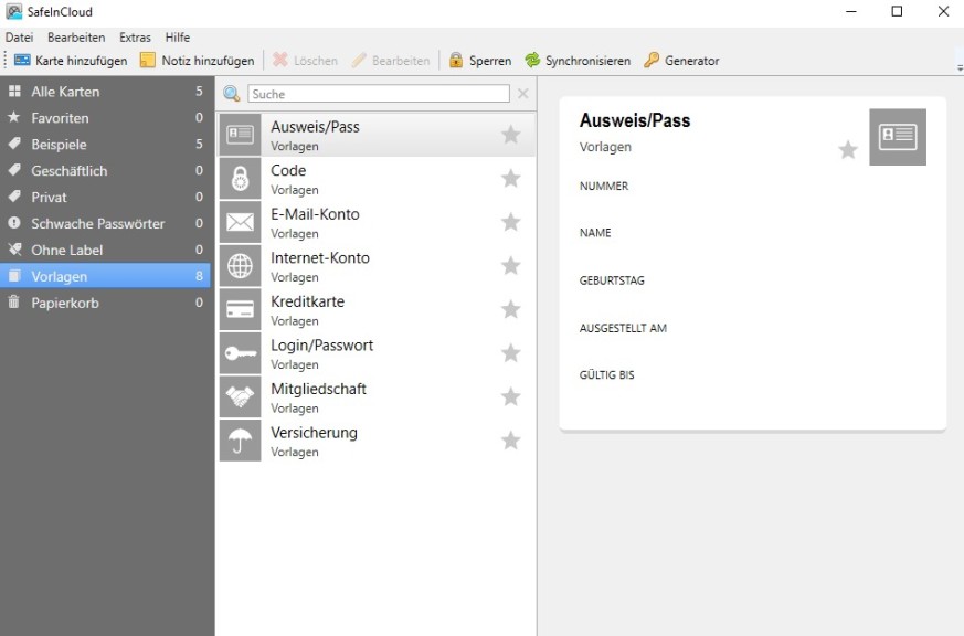 Скриншот (снимок экрана) SafeInCloud