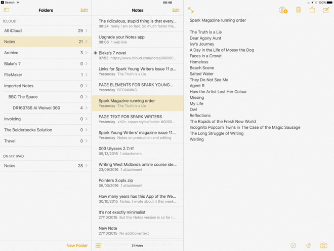 Скриншот (снимок экрана) Apple Notes