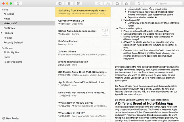 Скриншот (снимок экрана) Apple Notes