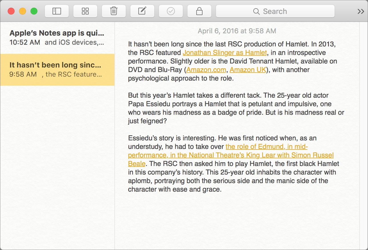 Скриншот (снимок экрана) Apple Notes