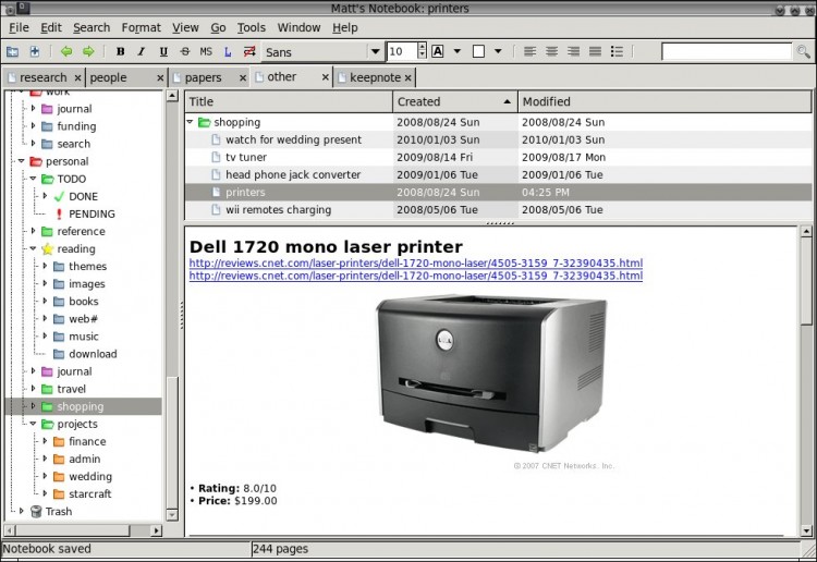 Скриншот (снимок экрана) KeepNote