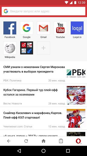 Скриншот (снимок экрана) Opera Mini