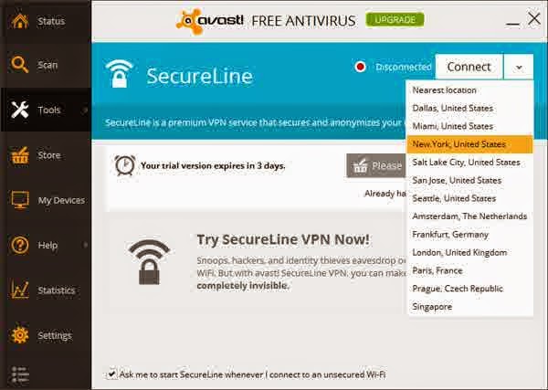 Скриншот (снимок экрана) Avast SecureLine VPN