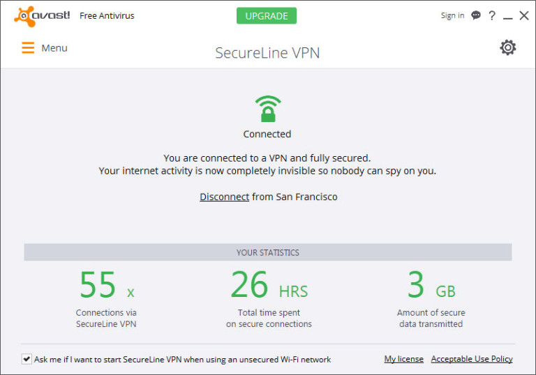 Скриншот (снимок экрана) Avast SecureLine VPN