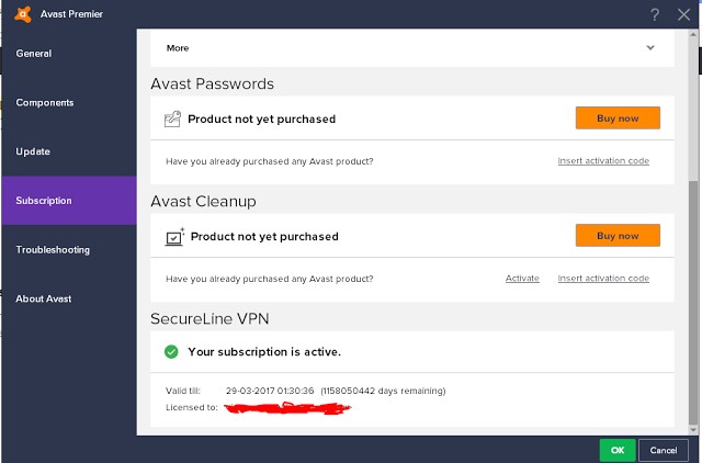 Скриншот (снимок экрана) Avast SecureLine VPN