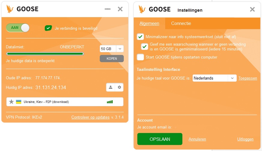 Скриншот (снимок экрана) Goose VPN