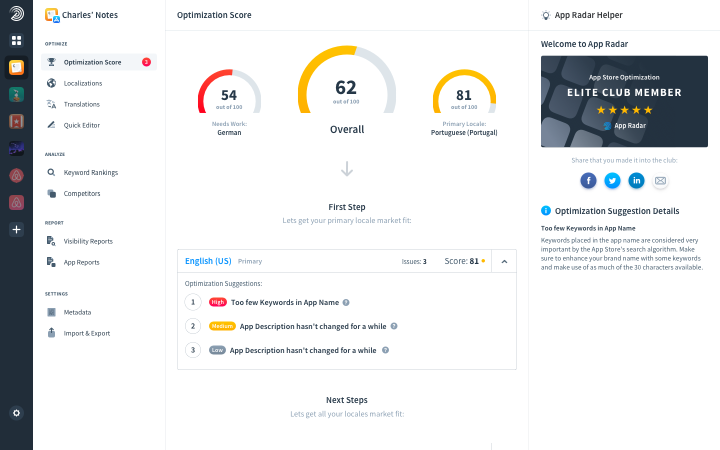 Скриншот (снимок экрана) App Radar