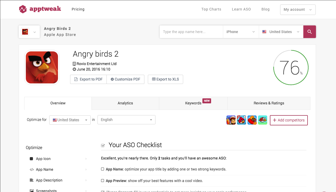 Скриншот (снимок экрана) AppTweak