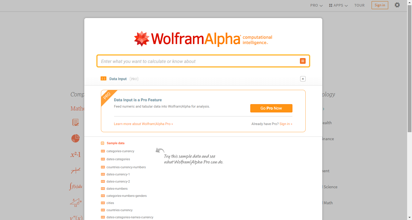 Скриншот (снимок экрана) Wolfram|Alpha