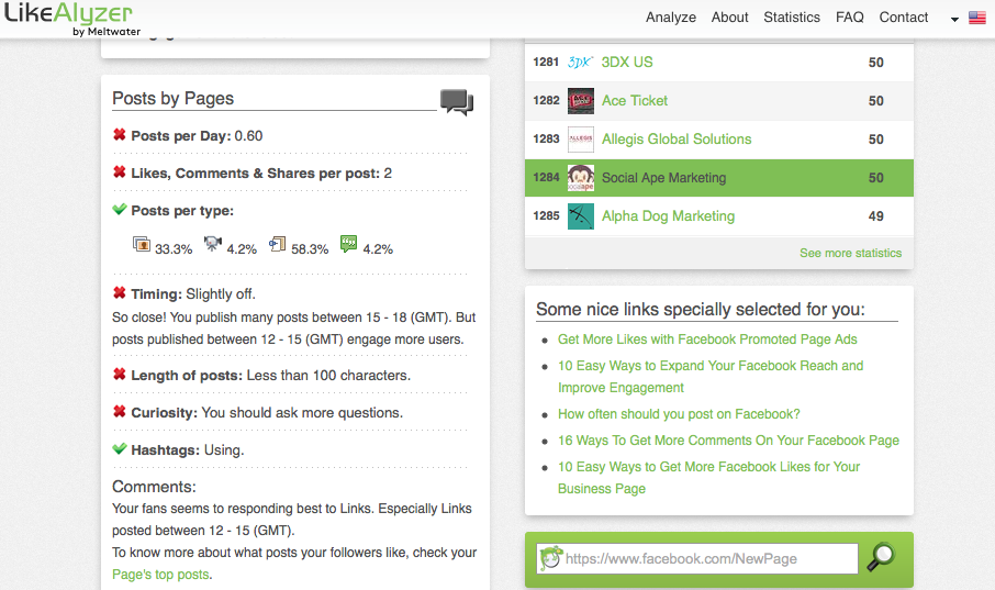 Скриншот (снимок экрана) Likealyzer