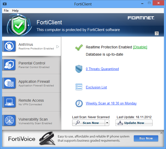 Скриншот (снимок экрана) FortiClient