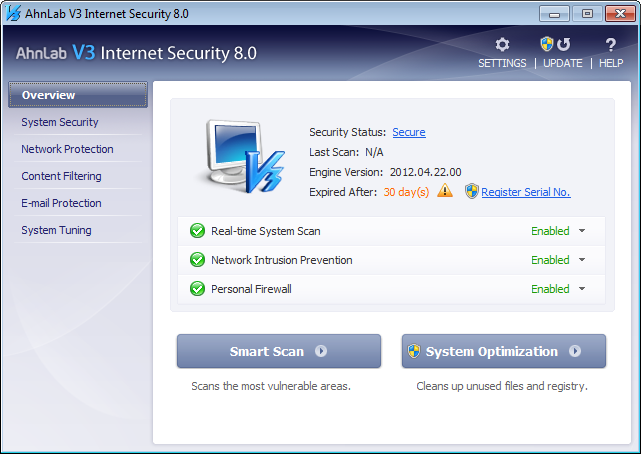 Скриншот (снимок экрана) AhnLab Internet Security