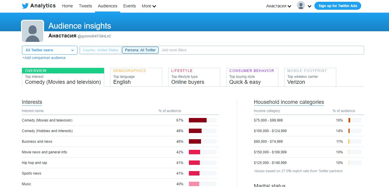 Скриншот (снимок экрана) Twitter Analytics