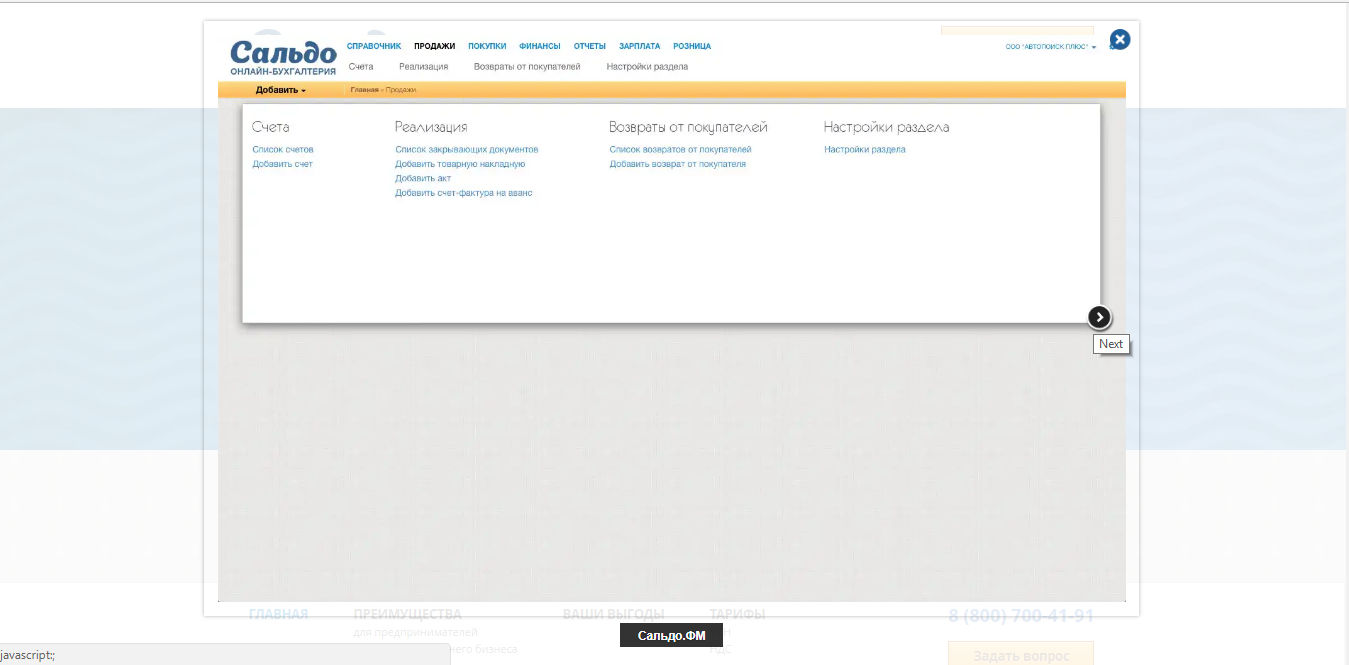 Скриншот (снимок экрана) Сальдо