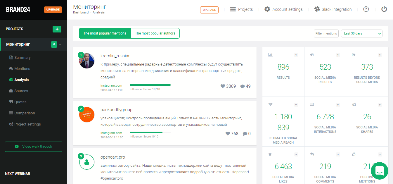 Скриншот (снимок экрана) Brand24