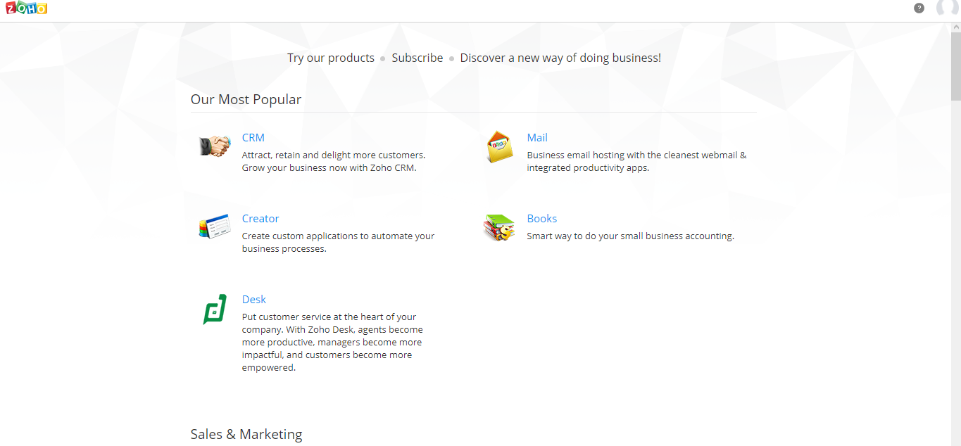 Скриншот (снимок экрана) Zoho Creator