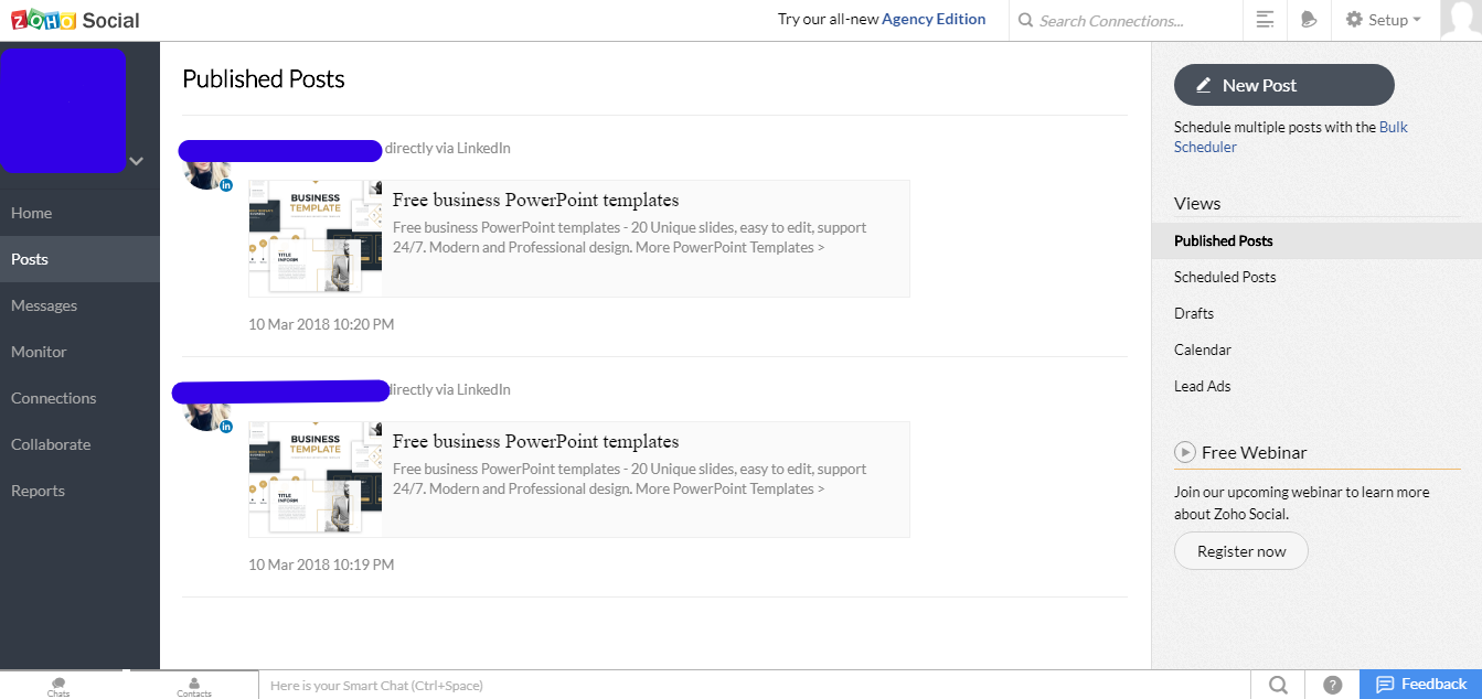 Скриншот (снимок экрана) Zoho Social