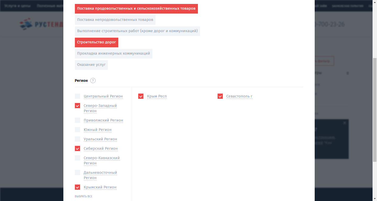 Скриншот (снимок экрана) РусТендер