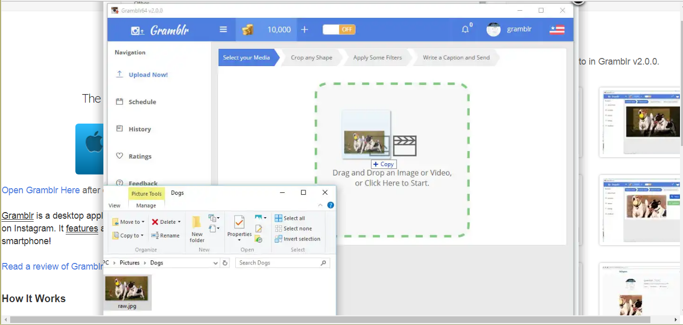 Скриншот (снимок экрана) Gramblr