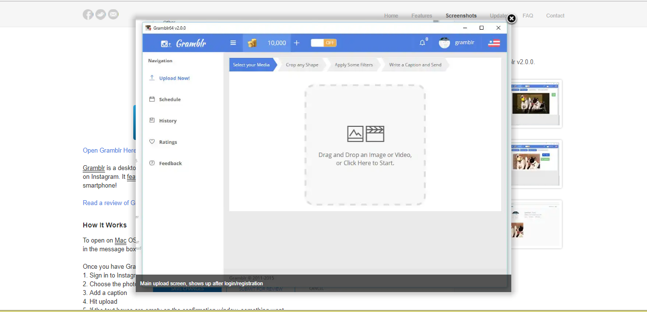 Скриншот (снимок экрана) Gramblr