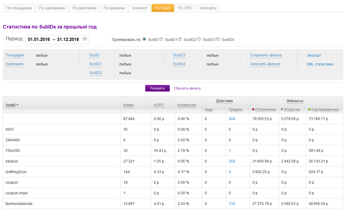 Скриншот (снимок экрана) Admitad