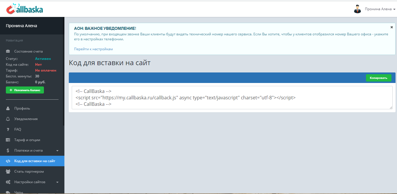 Скриншот (снимок экрана) Callbaska