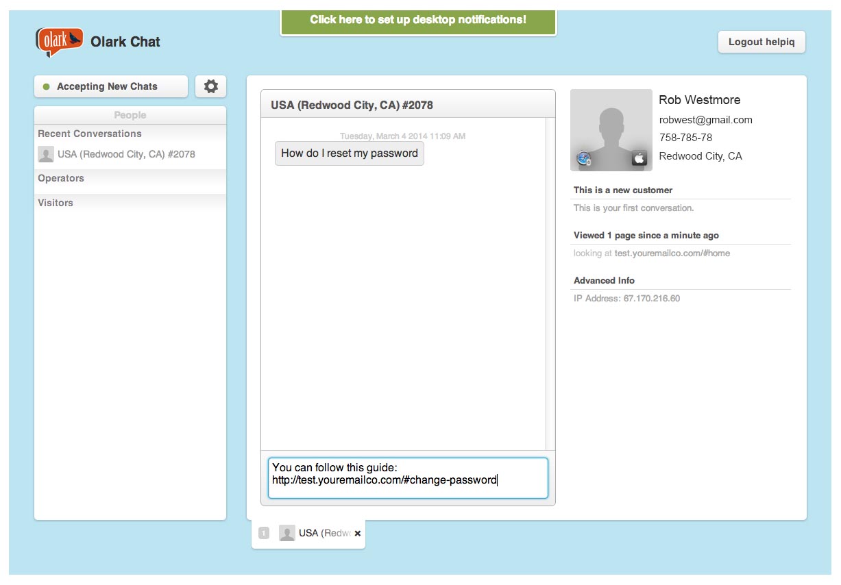 Скриншот (снимок экрана) Olark