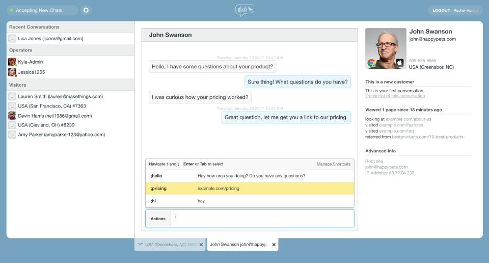 Скриншот (снимок экрана) Olark