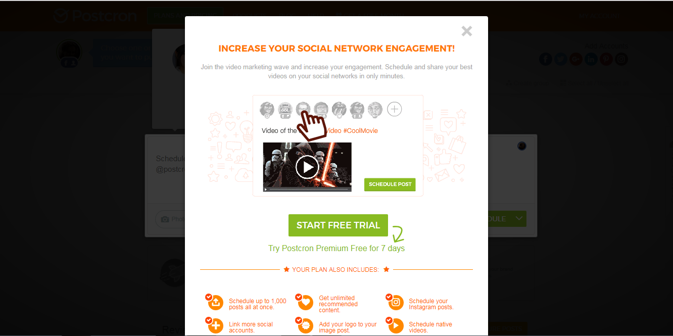 Скриншот (снимок экрана) Postcron