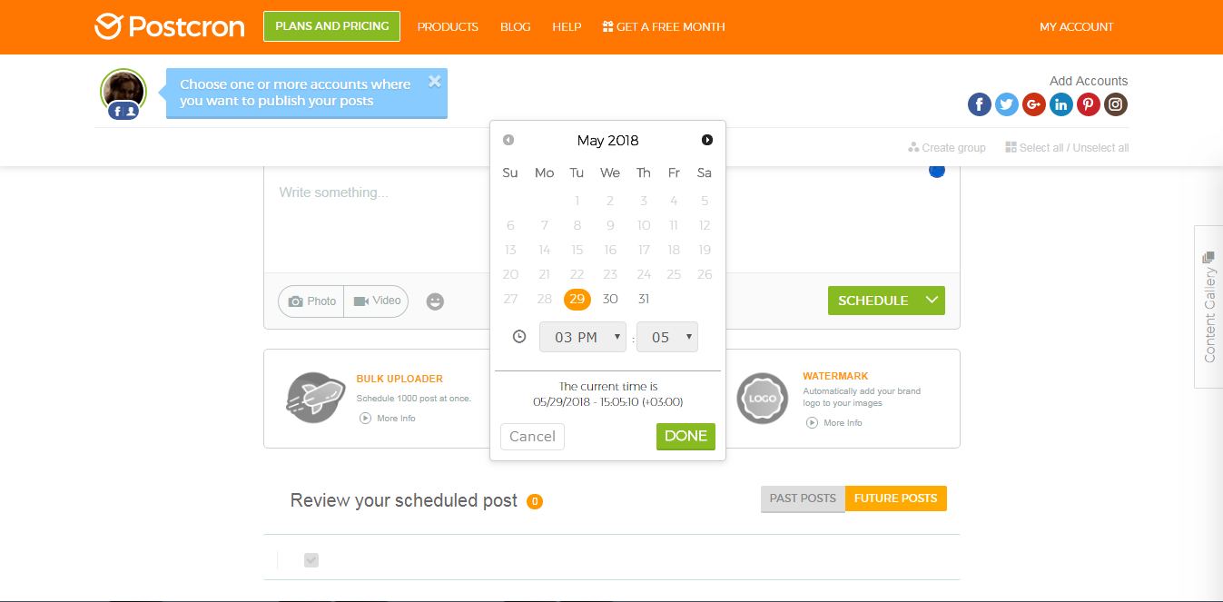 Скриншот (снимок экрана) Postcron