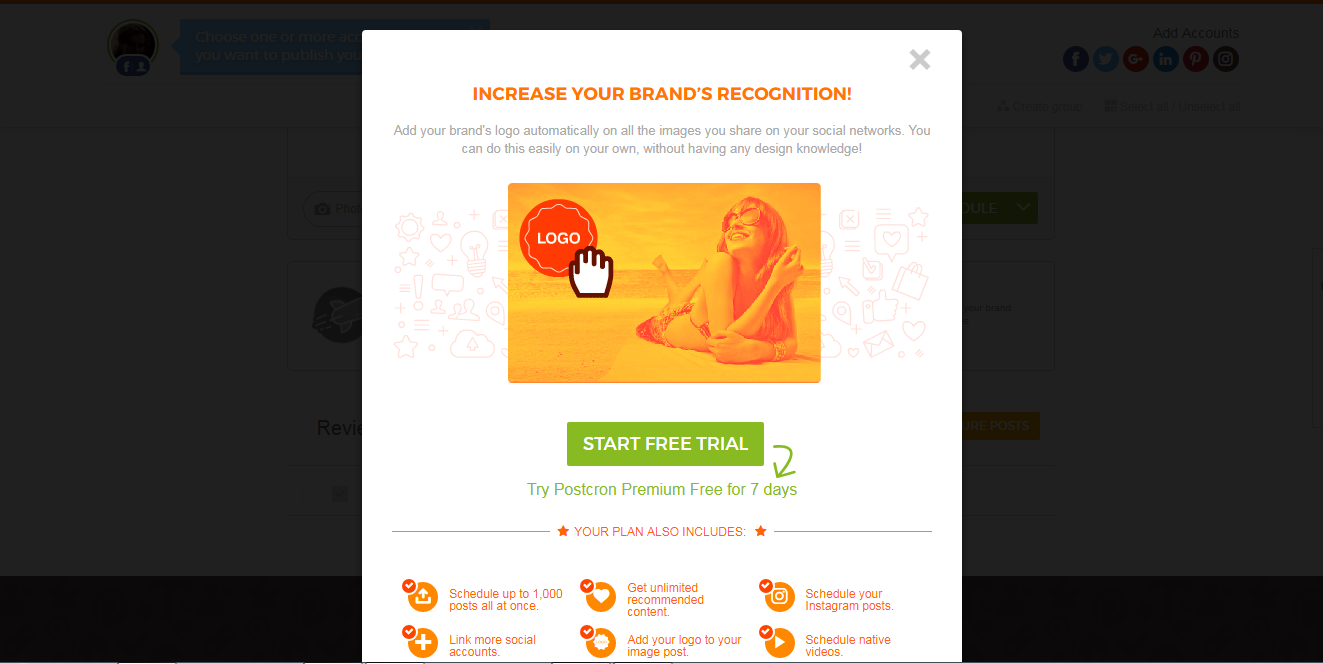 Скриншот (снимок экрана) Postcron