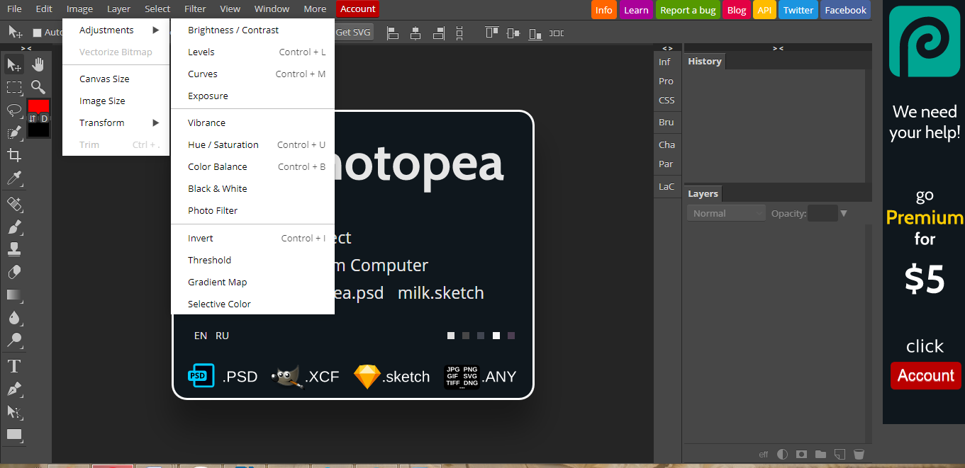 Скриншот (снимок экрана) Photopea