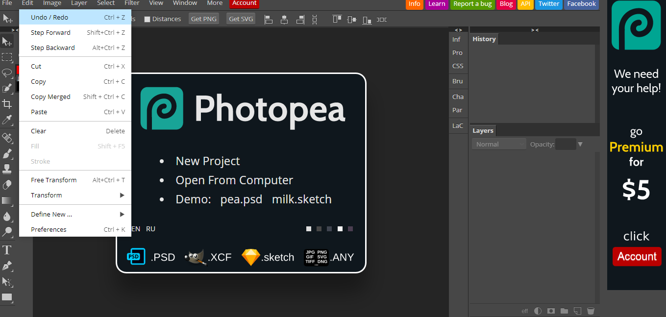 Скриншот (снимок экрана) Photopea