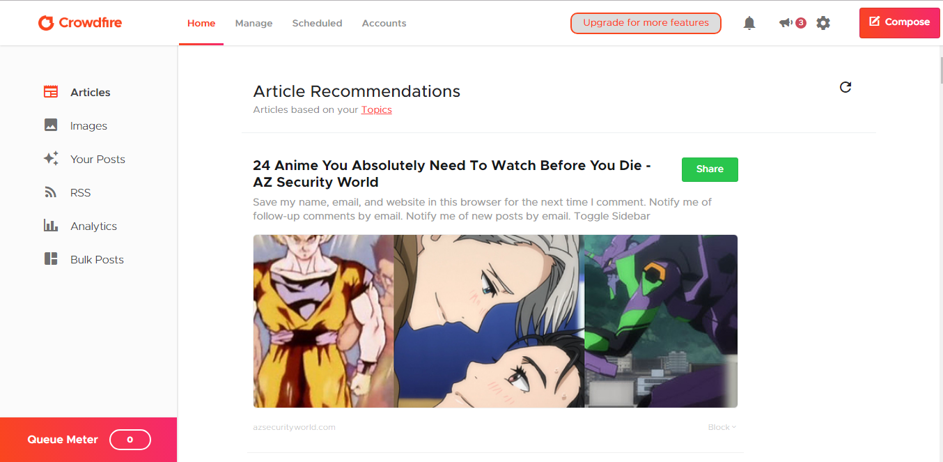 Скриншот (снимок экрана) Crowdfire