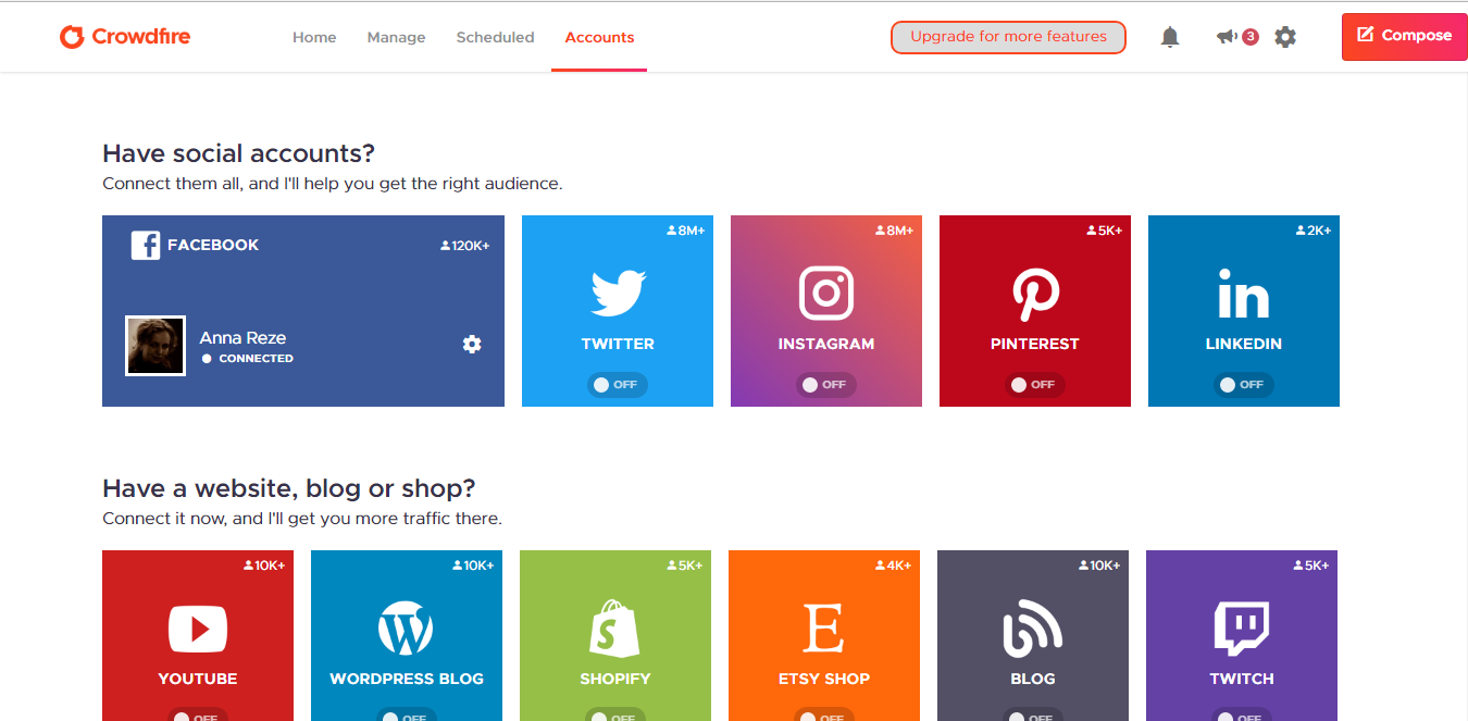 Скриншот (снимок экрана) Crowdfire