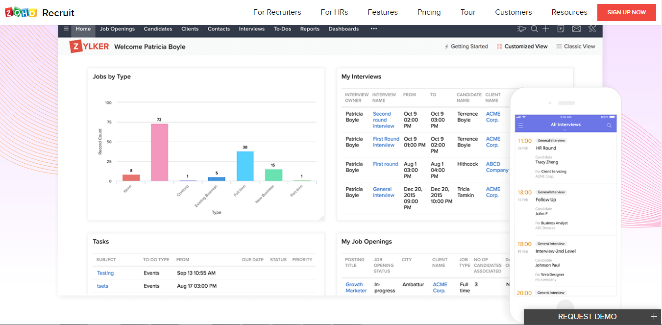 Скриншот (снимок экрана) Zoho Recruit