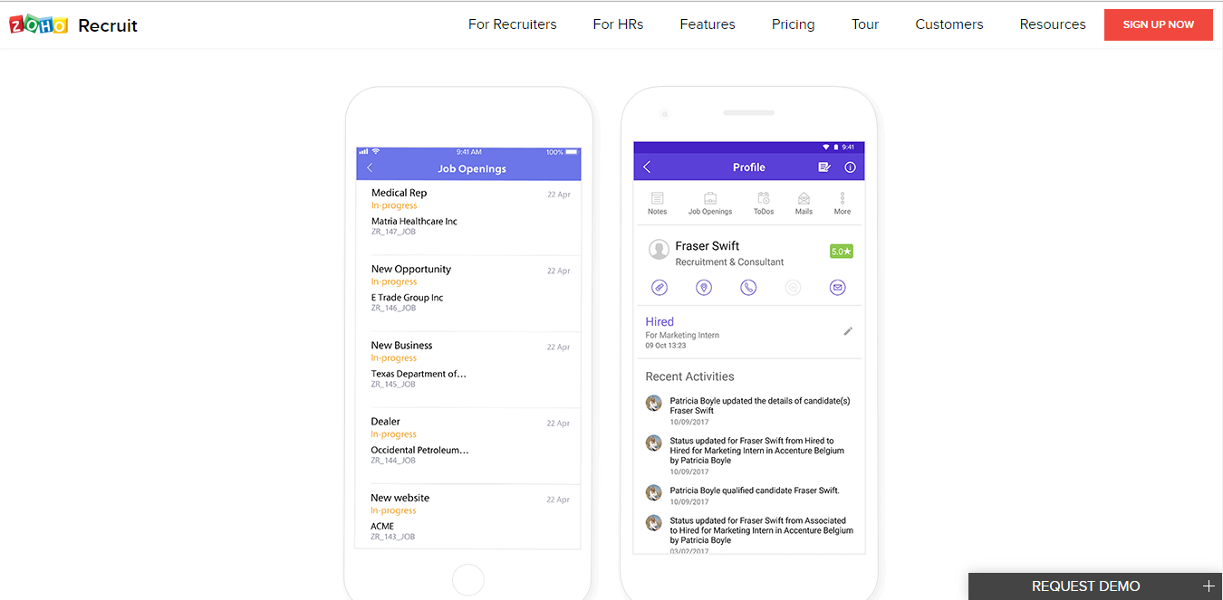 Скриншот (снимок экрана) Zoho Recruit