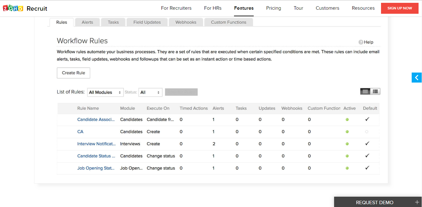 Скриншот (снимок экрана) Zoho Recruit