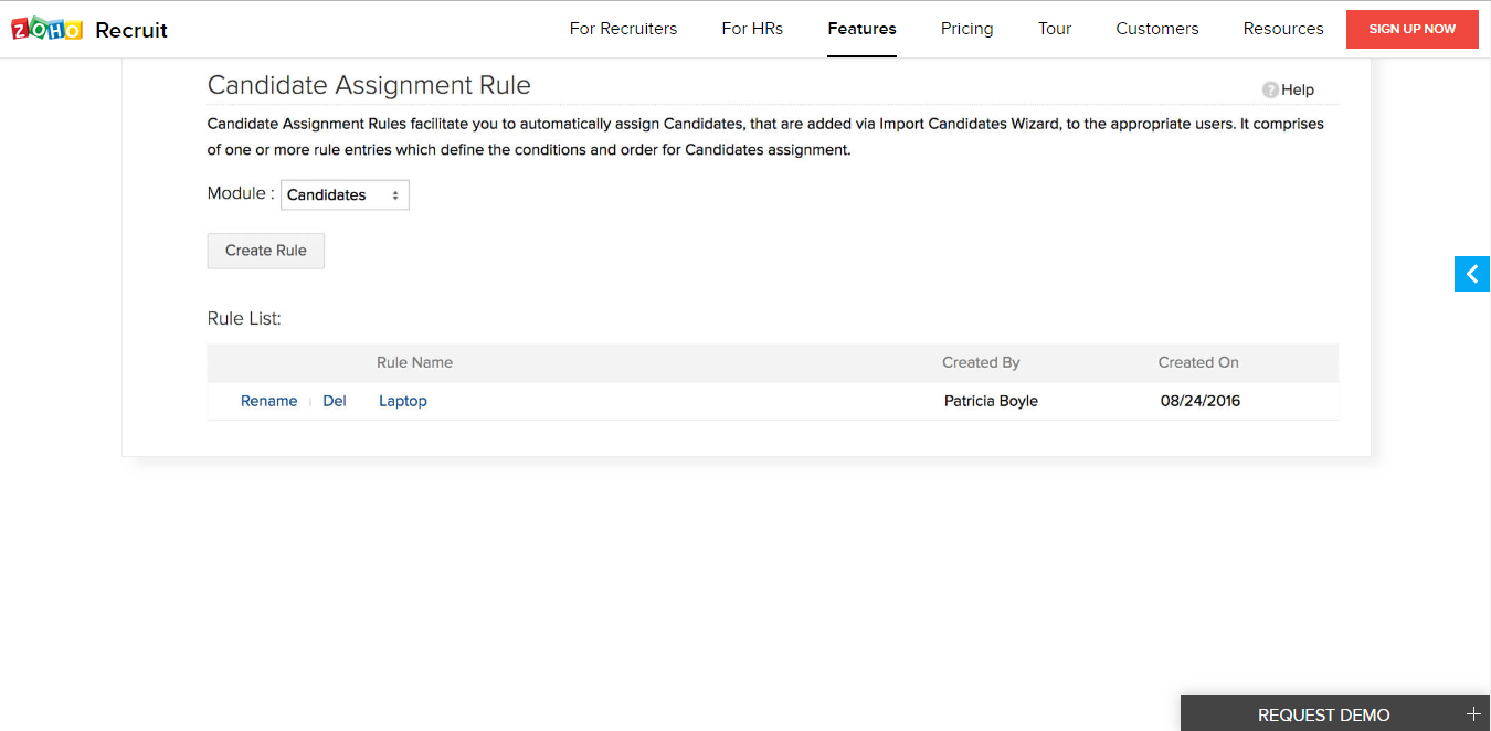 Скриншот (снимок экрана) Zoho Recruit