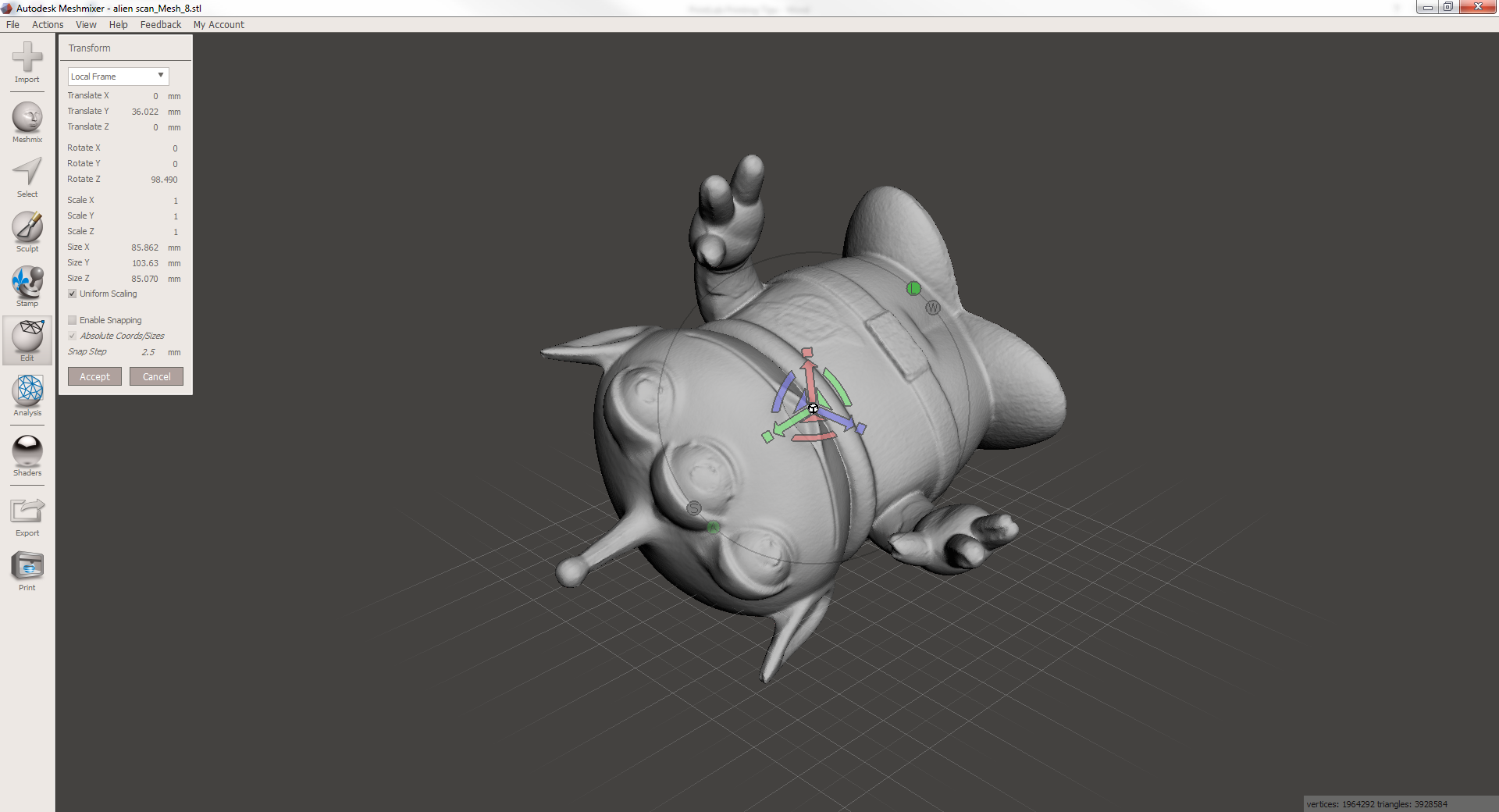 Скриншот (снимок экрана) Meshmixer