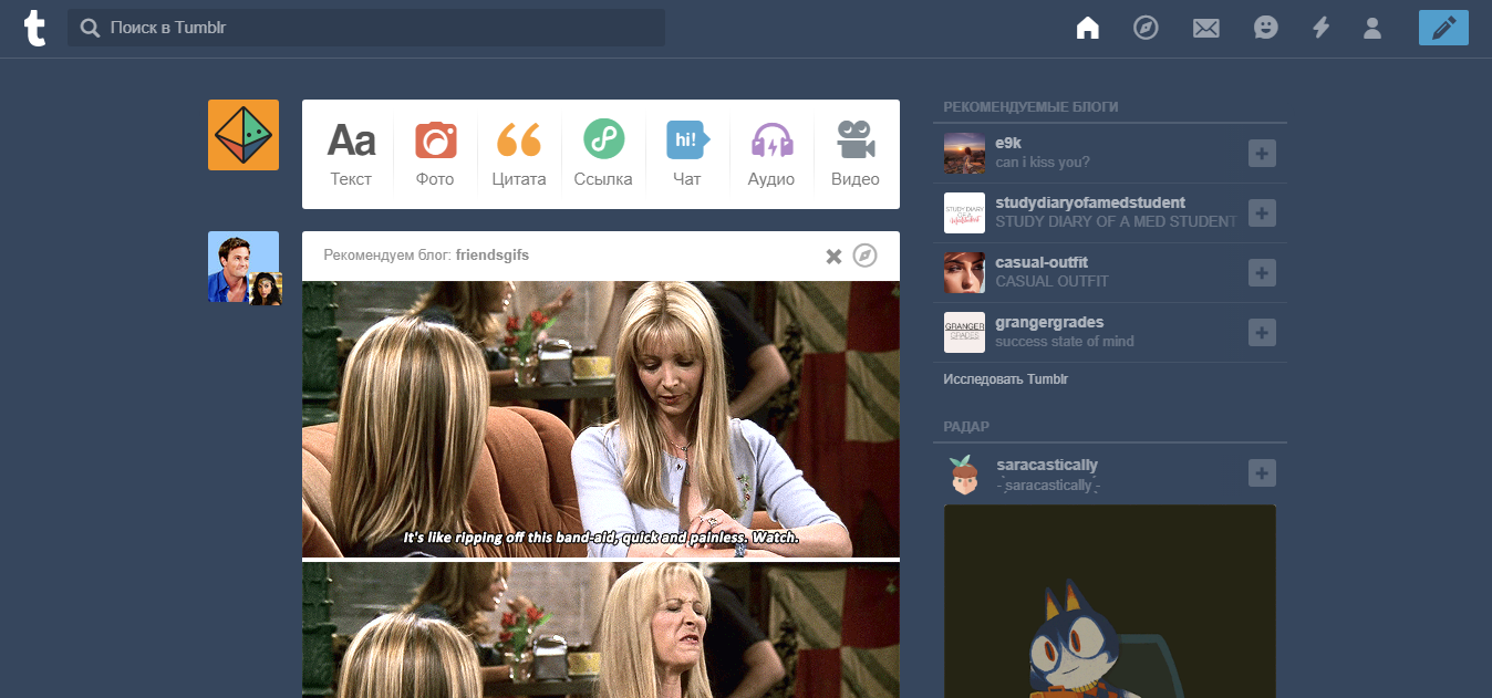 Скриншот (снимок экрана) Tumblr