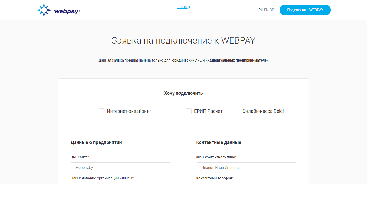 Скриншот (снимок экрана) WEBPAY