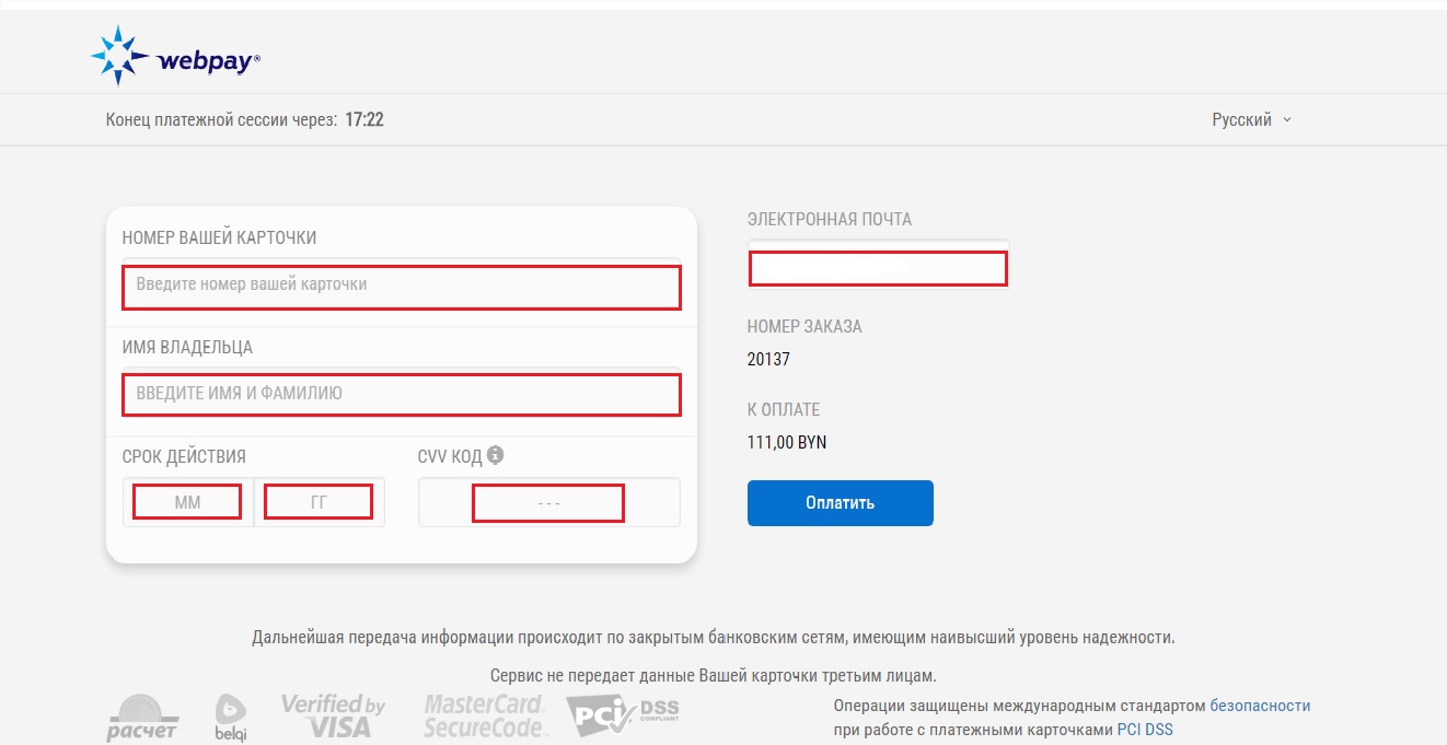 Скриншот (снимок экрана) WEBPAY