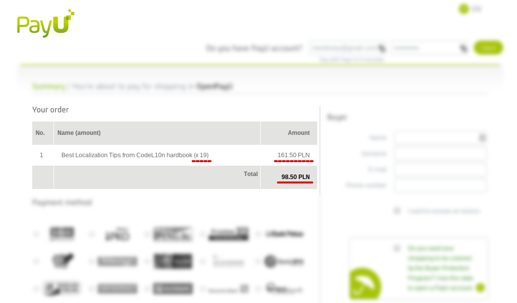 Скриншот (снимок экрана) PayU