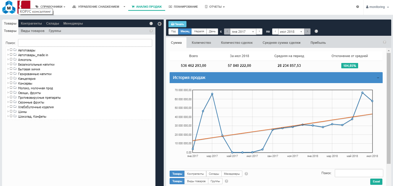Скриншот (снимок экрана) КОРУС | Управление запасами