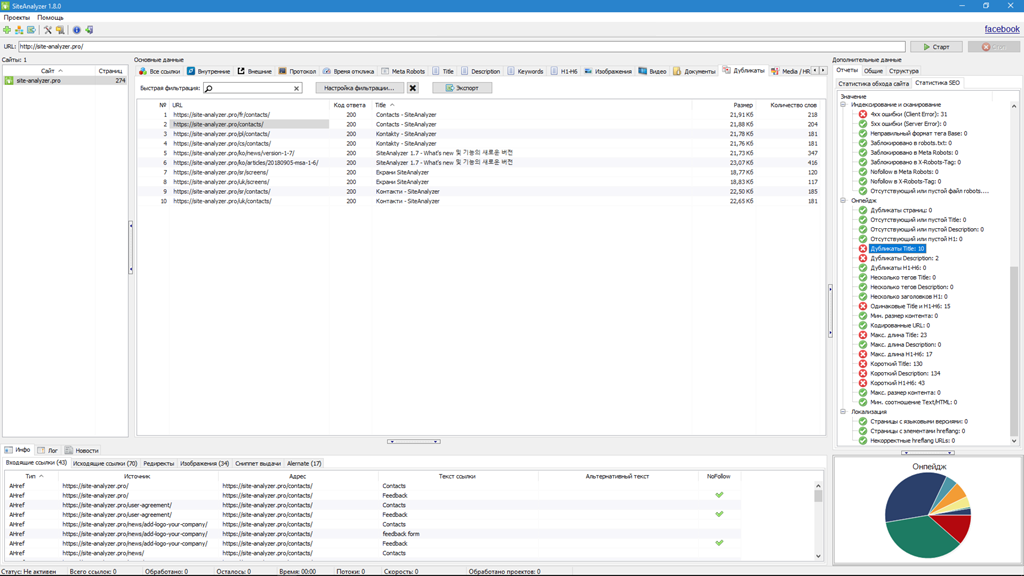 Скриншот (снимок экрана) SiteAnalyzer