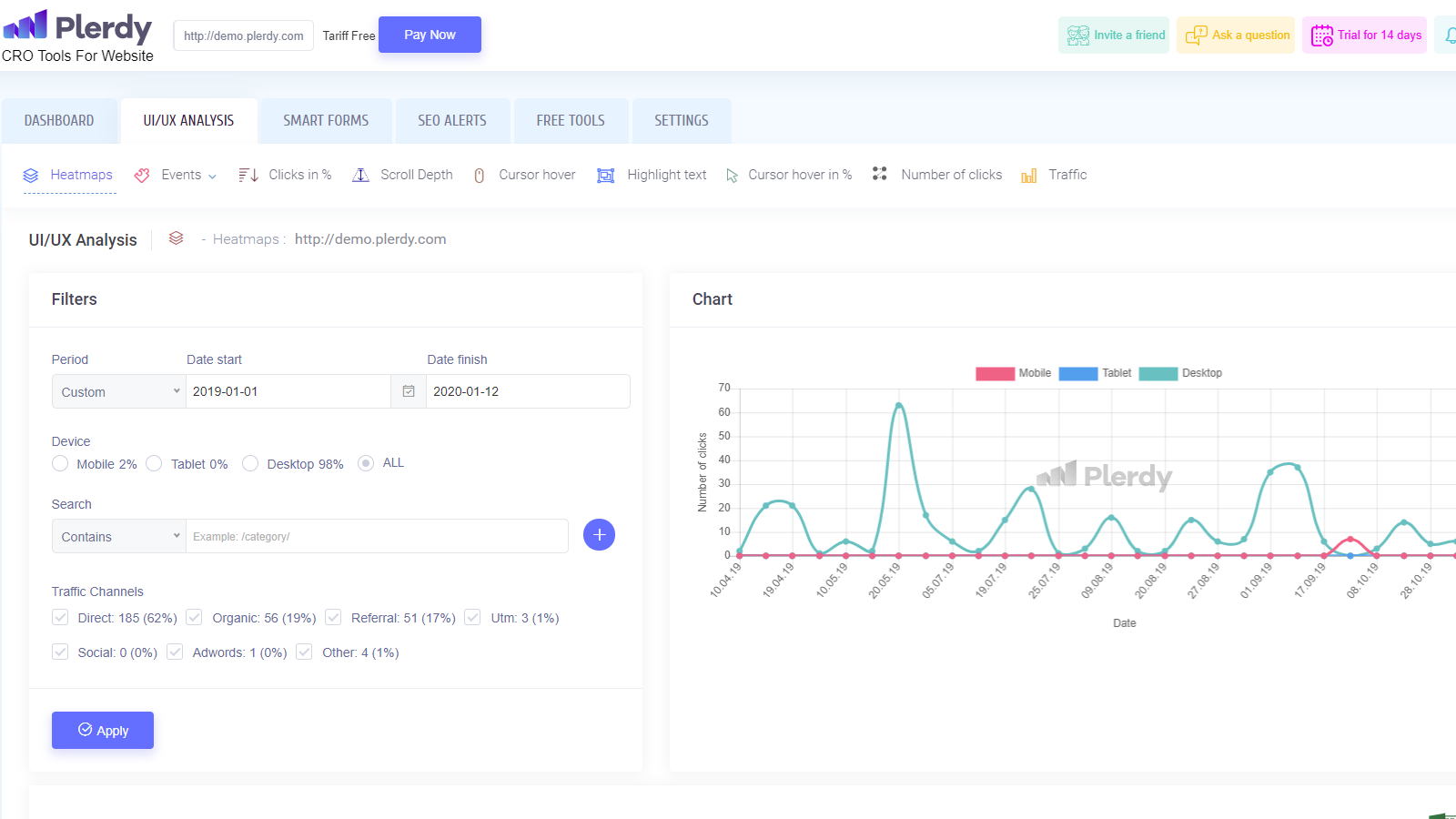 Скриншот (снимок экрана) Plerdy
