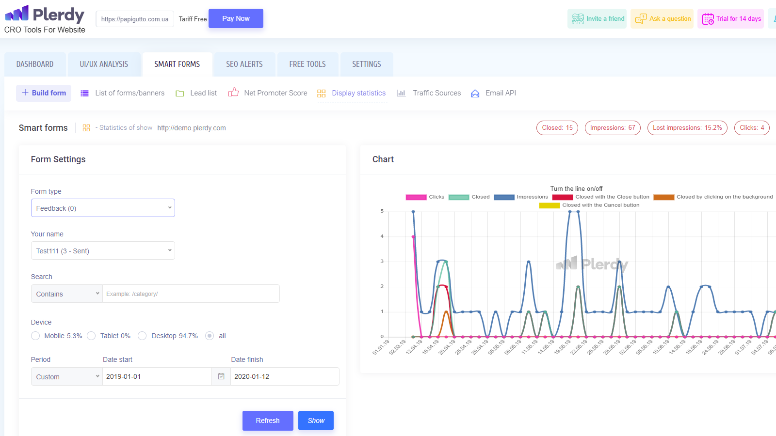 Скриншот (снимок экрана) Plerdy
