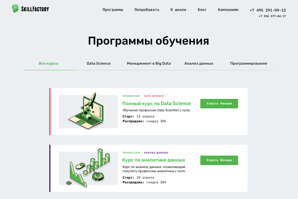 Скриншот (снимок экрана) SkillFactory