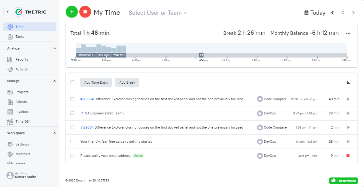 Скриншот (снимок экрана) TMetric